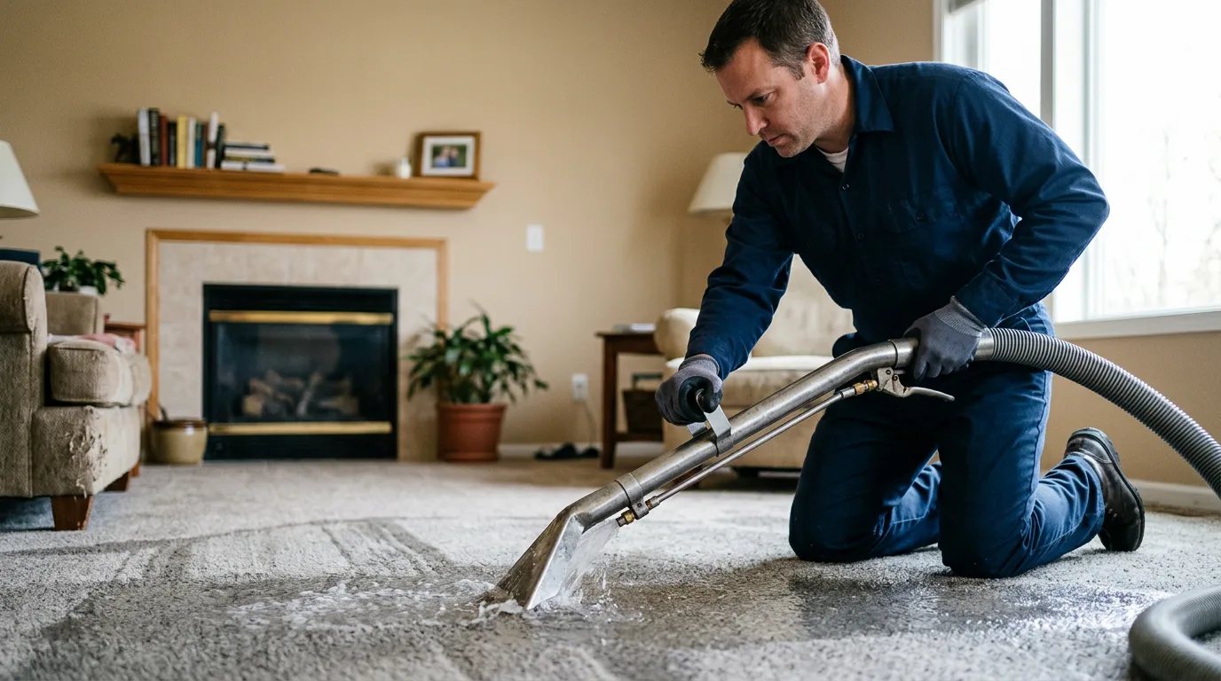 Water damage restoration technician working near Revelo, KY